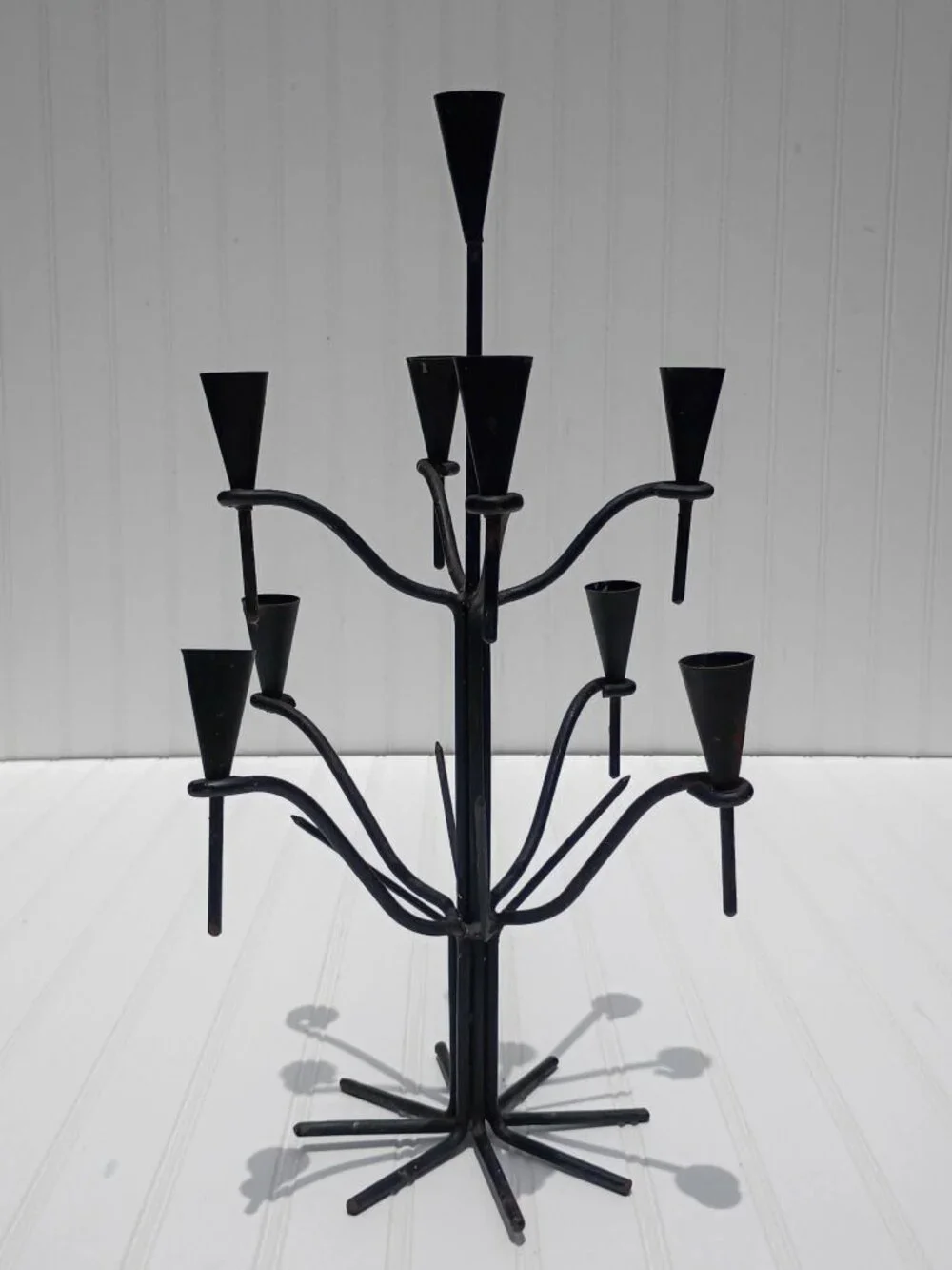 Hand Forged Iron Candelabra 9-Arm Candle Holder Industrial Farmhouse Rustic Vtg